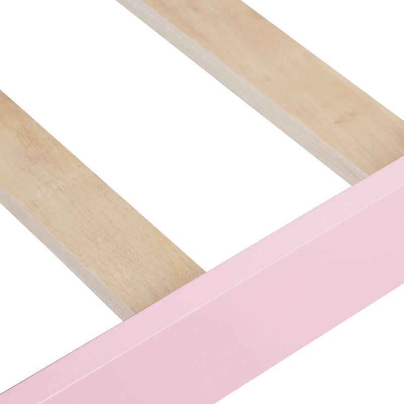 Pink Wood Twin Platform Bed with Headboard, Footboard, and Slat Support - Minimalist Design, Sturdy Pine Frame, 10 Slats