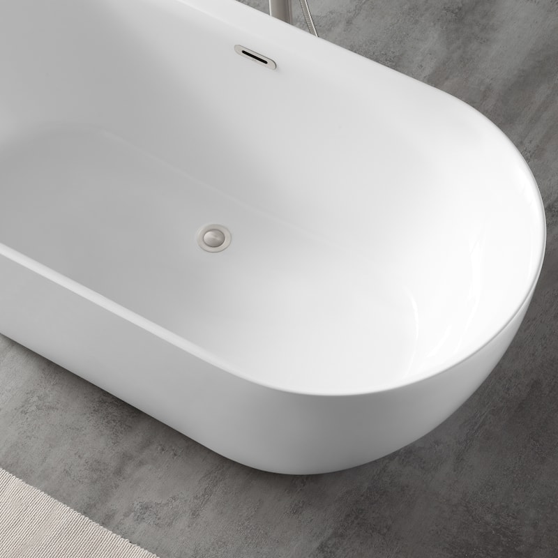 OVE Decors Ayago 59 in. Seamless White Acrylic Freestanding Oval Bathtub