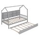 preview thumbnail 5 of 29, Wooden Twin Size House Bed with Trundle,Kids Bed with Shelf, Gray