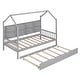 preview thumbnail 11 of 36, Wooden Twin Size House Bed with Trundle and Shelf for Kids