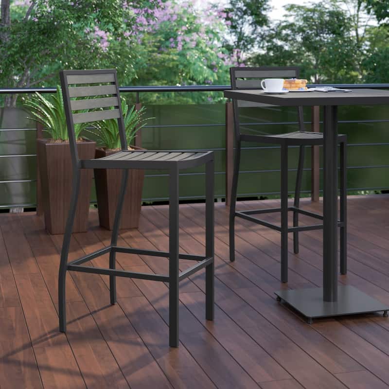 Commercial Grade Outdoor All-Weather Bar Stool with Poly Resin Slats