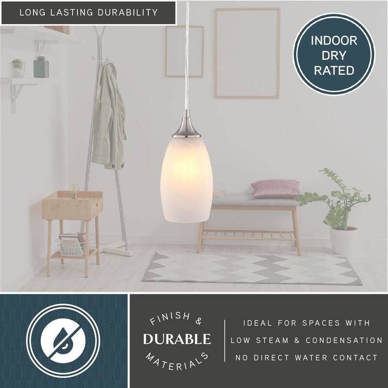 VAXCEL Milano 1-Light 4.75 in. Wide Bell Mini Pendant, White Alabaster Glass Shade, Adj Height Hanging Ceiling Fixture