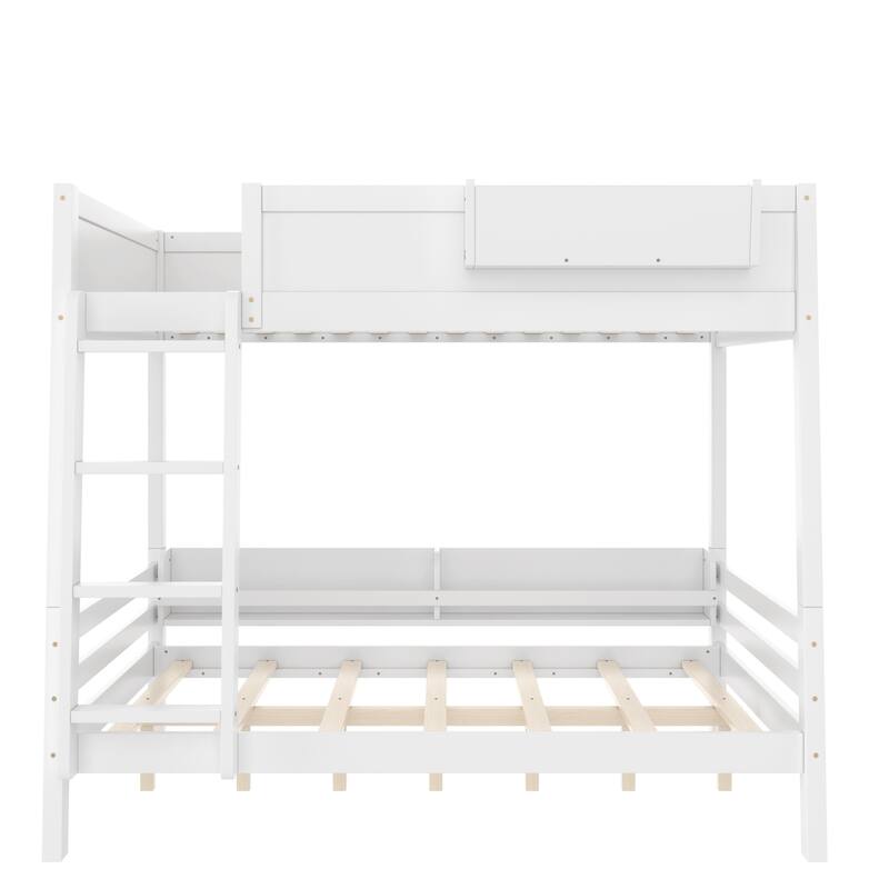 Wood Bunk Bed with Storage Shelves and Bookshelf, Ladder & Guardrails, Detachable Design