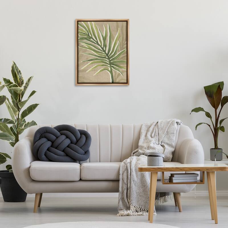 Stupell Natural Curved Palm Leaf Framed Floater Canvas Wall Art Design By June Erica Vess