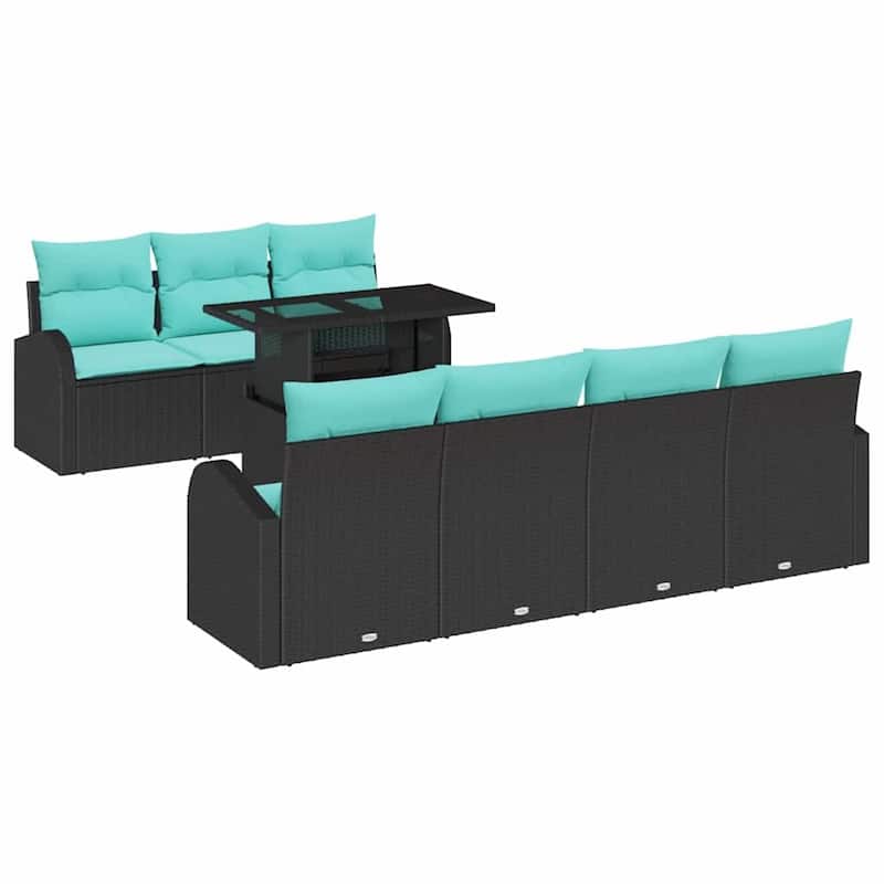 vidaXL 8 Garden Sofa Set with Cushions Black/Brown/Grey Poly Rattan - 92.1 x 24.4 x 27.2