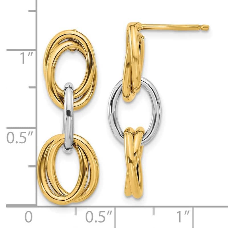 Curata 14k Two Tone Gold Polished Ovals Guardian Angel Earrings - 26x8.75mm