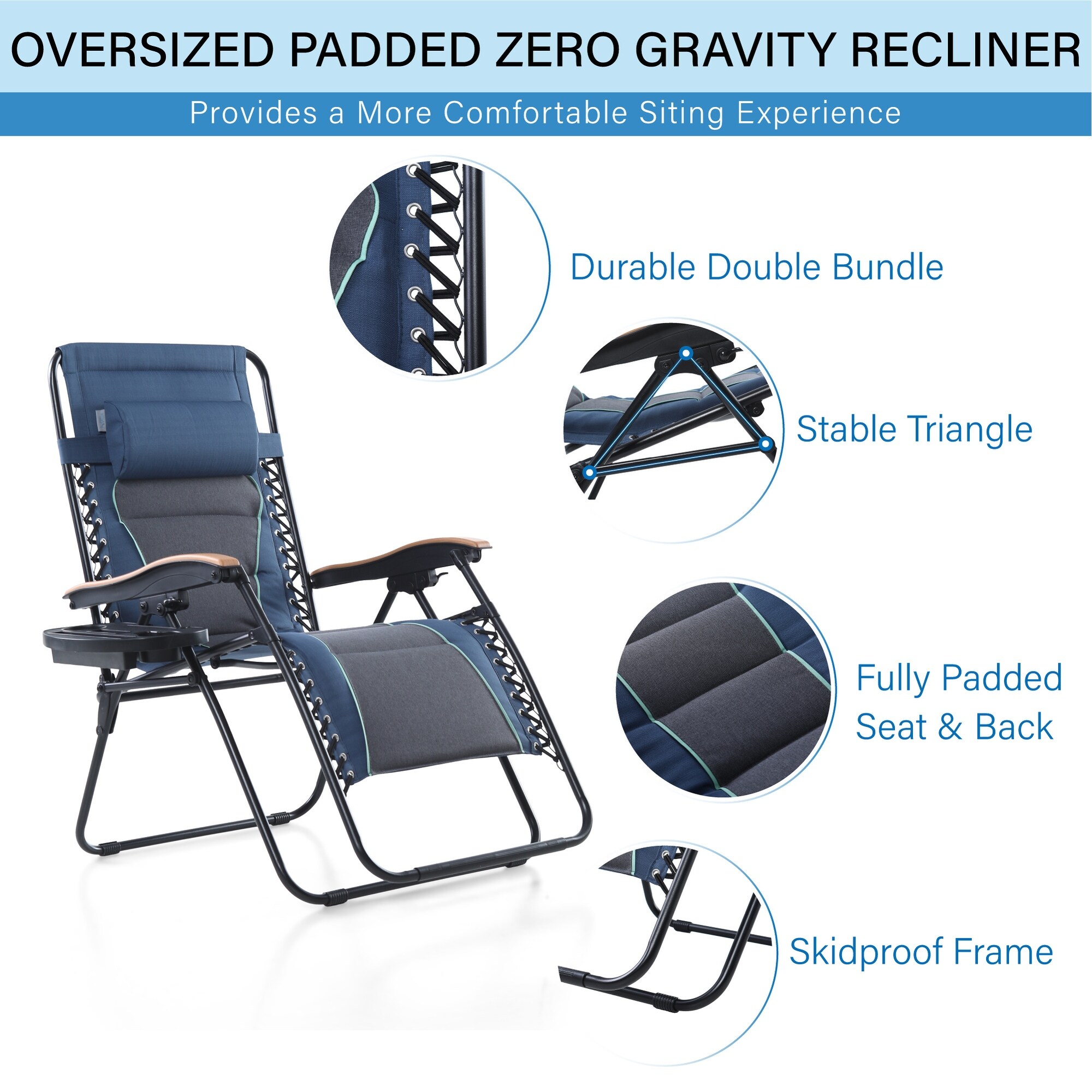 XL Zero Gravity Lounge Chair with Extra-Wide Armrests and Padded Comfort-image