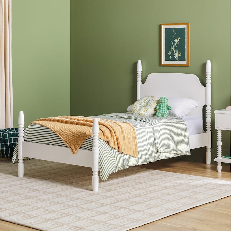Walker Edison Easy Assembly Solid Wood Twin Bed with Wood-Turning Detail