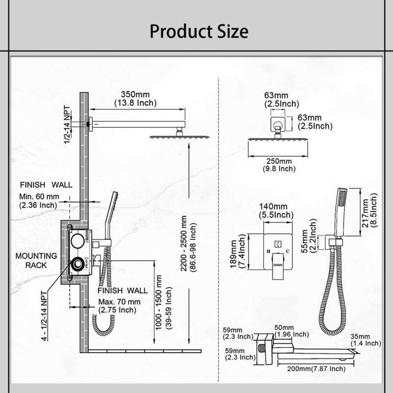 10" Matte Black Shower Faucets Sets Complete,Rain Shower Head with Handheld Shower Valve Shower System