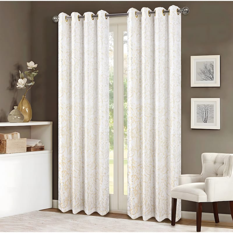 Brighton Abstract Leaves Foil Print Window Curtain - White/Gold
