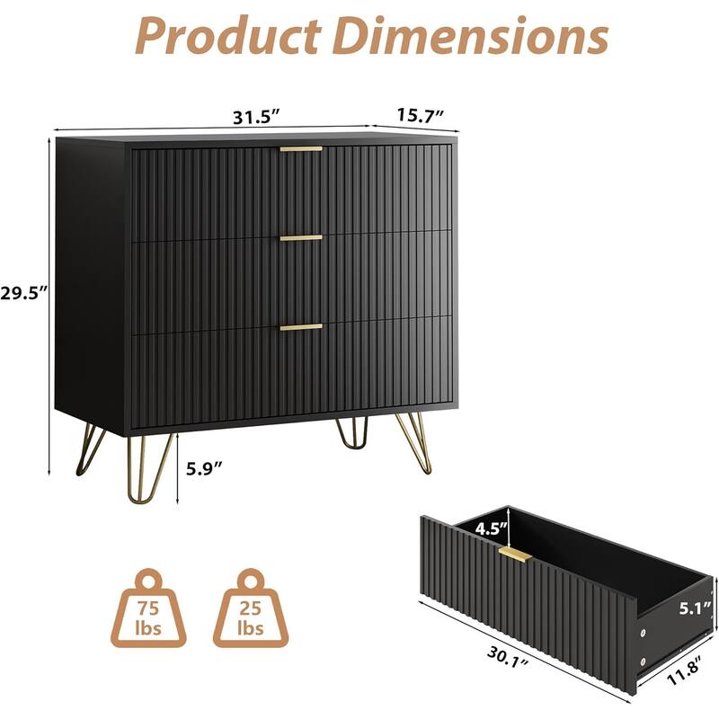 FURNIWAY Fluted Drawer Dresser for Bedroom