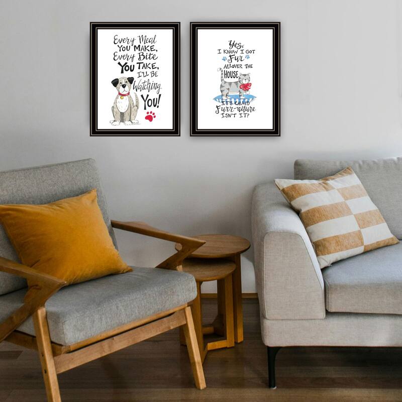 2-Piece Framed Wall Art Set - Humorous "It's Called Furr-niture, Isn't It?", Black Frame