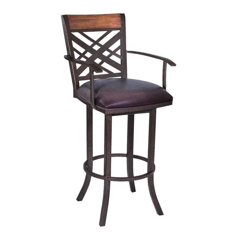 Brown Faux Leather Full Back Counter Bar Stool with Iron Frame and Cushion - 19” x 19” x 45” (D x W x H) - Brown-45 Inches