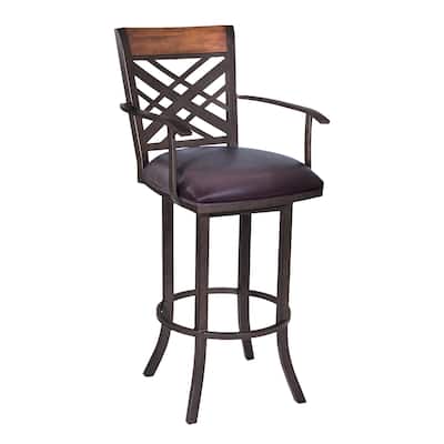 Brown Faux Leather Full Back Counter Bar Stool with Iron Frame and Cushion - 19” x 19” x 45” (D x W x H)