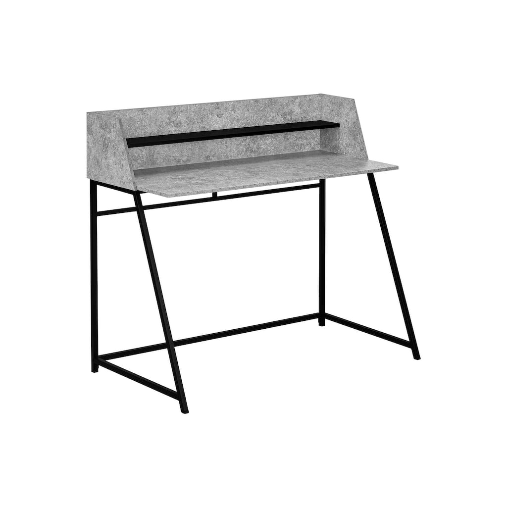 Computer Desk, Home Office, Laptop, Storage Shelves, 48"l, Work, Grey Stone Look Laminate, Black Metal, Contemporary, Modern