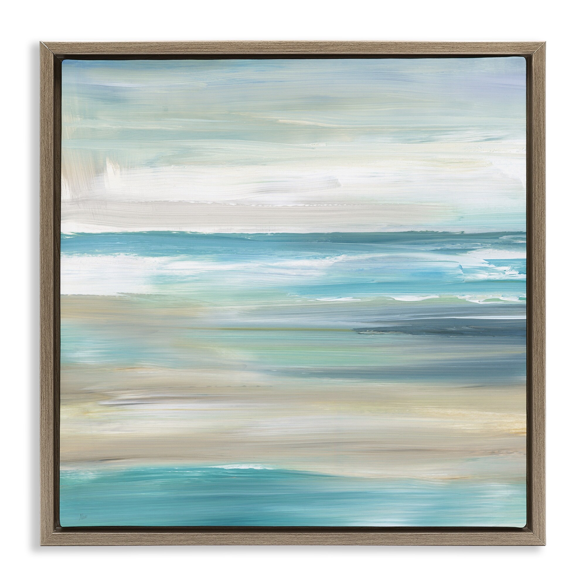Stupell Abstract Beach Sand Ocean Waves Framed Floater Canvas Wall Art Design by Nan