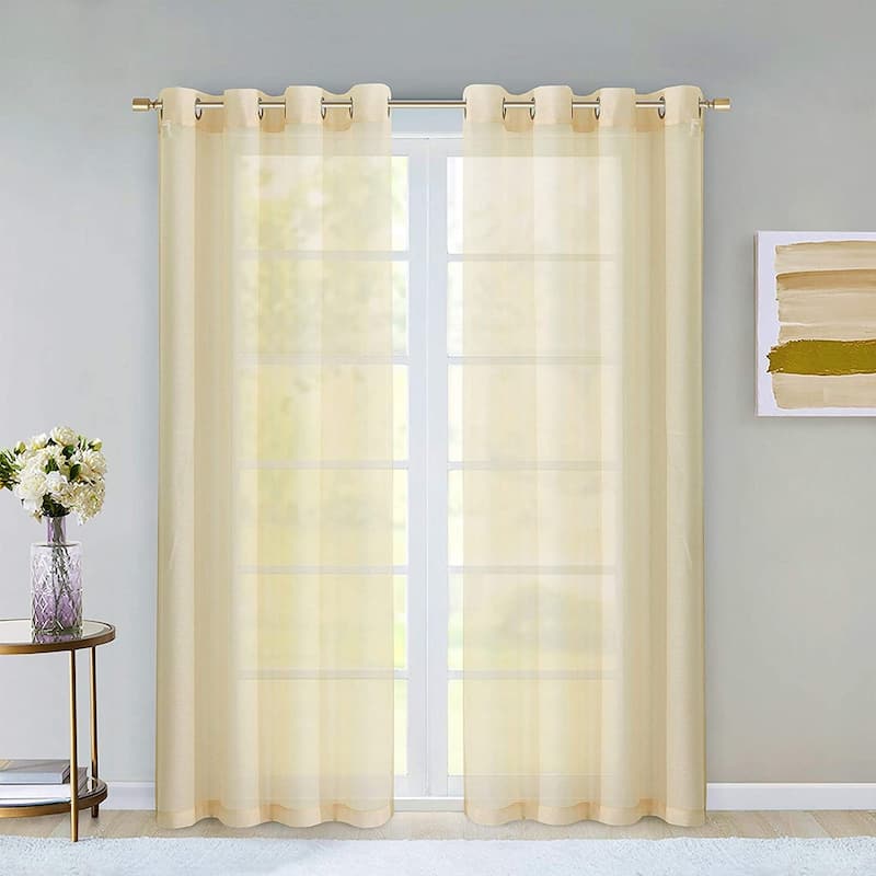 Dainty Home Malibu Extra Wide Curtains Solid Sheer Window Curtain Panel Pair - 108" W x 84" L - Beige