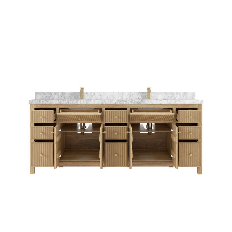 Willow Collections 84 in. W x 22 in. D Sonoma Teak Double Sink Bathroom Vanity with Countertop