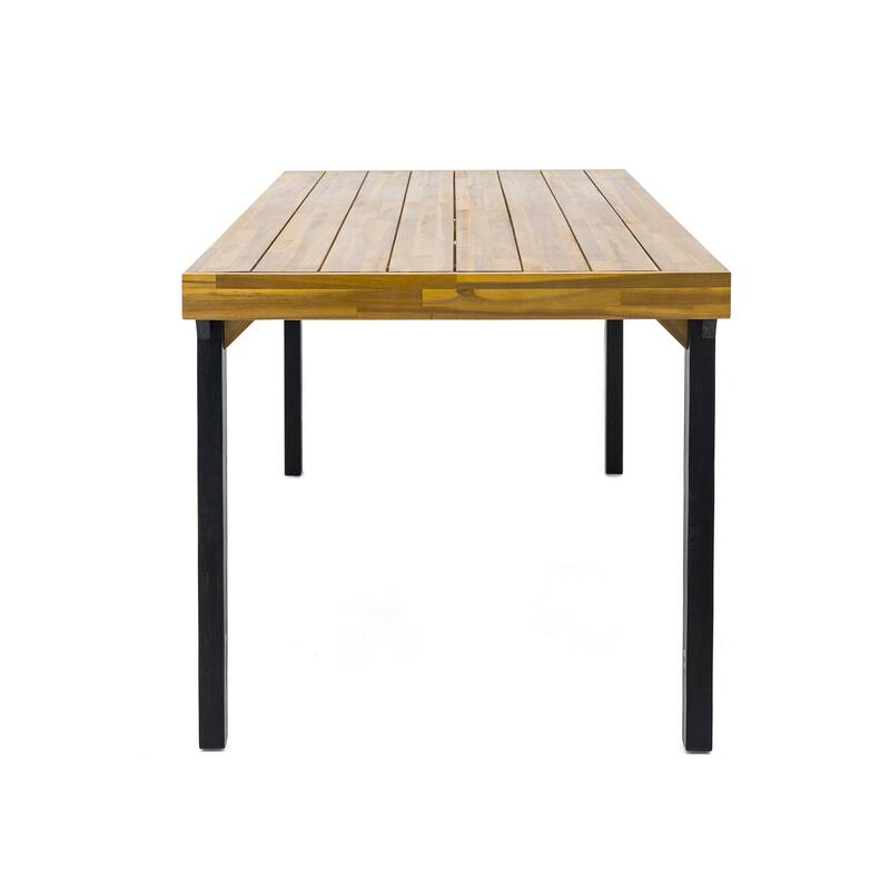 Sheldon Outdoor Dining Table, Rectangular 69 Inch Brown Wood, Black