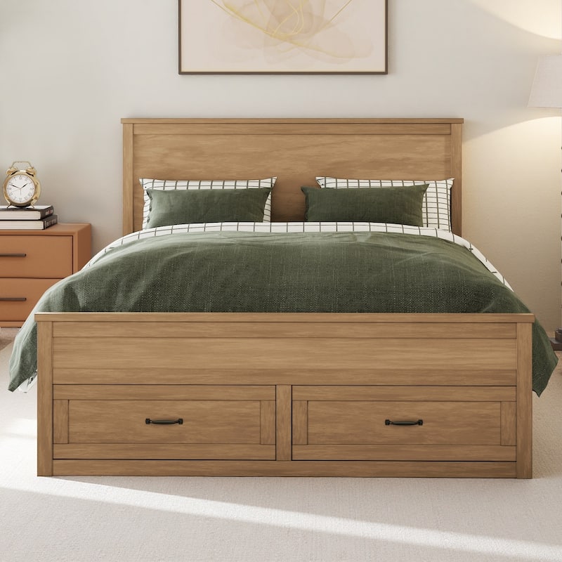 Queen Size Wood Storage Bed Frame with 6 Drawers,Platform Bed with Wooden Slats Support - Seadrift