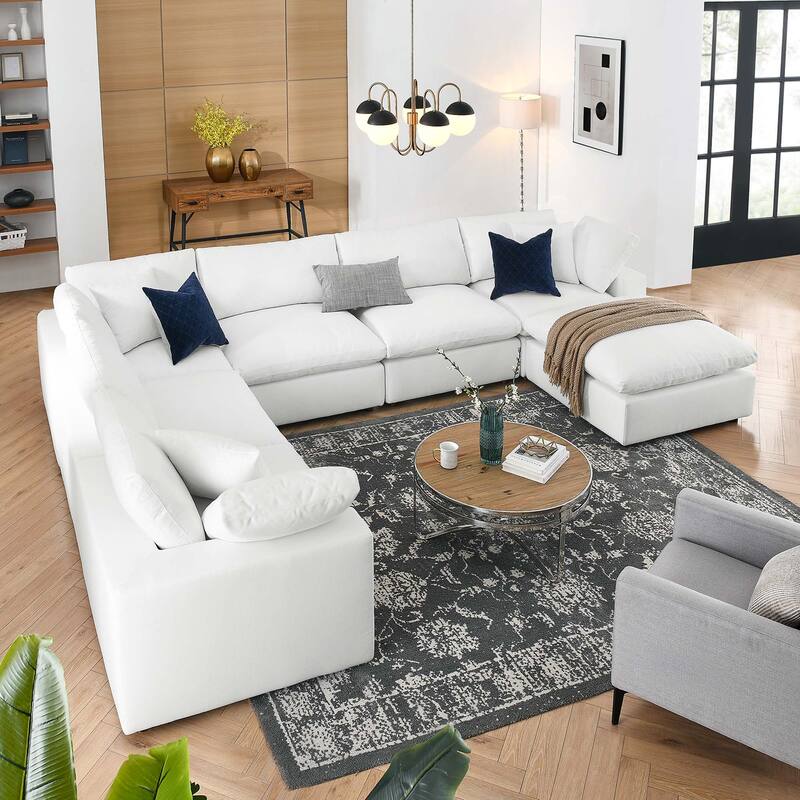 Commix 7-Piece Down Filled Overstuffed Sectional Sofa - Pure White