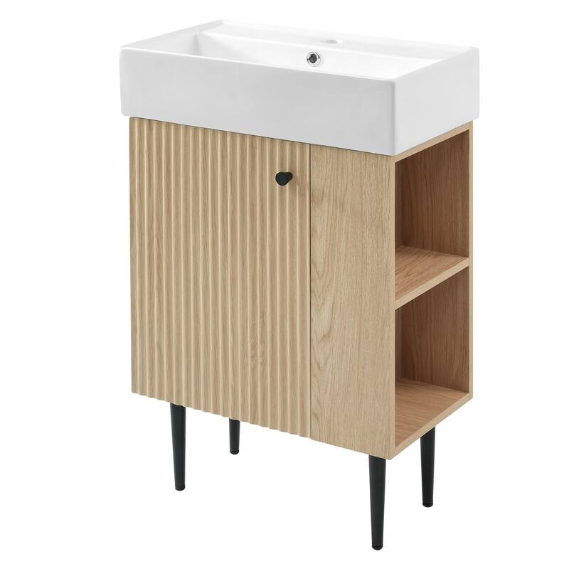 Wood Bathroom Vanity with Sink, Freestanding Single Basin Cabinet, Bathroom Cabinet with Textured Front & Side Storage Shelf