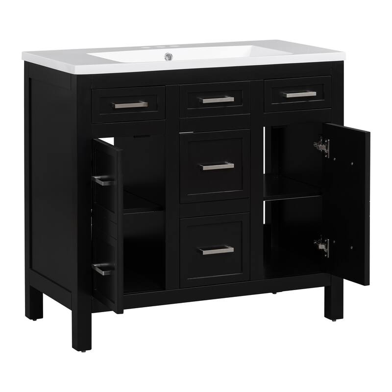 36 Inch Bathroom Vanity Cabinet with Resin Sink 4 Drawers 2 Doors