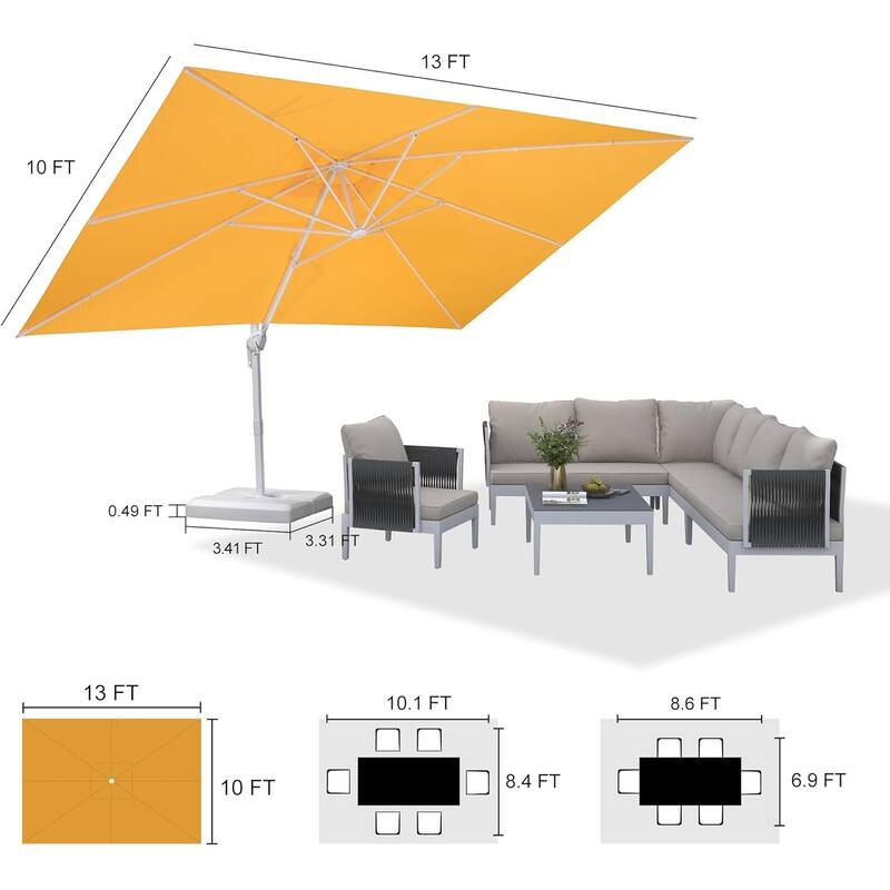 PURPLE LEAF White Rectangle Cantilever Patio Umbrella With Base