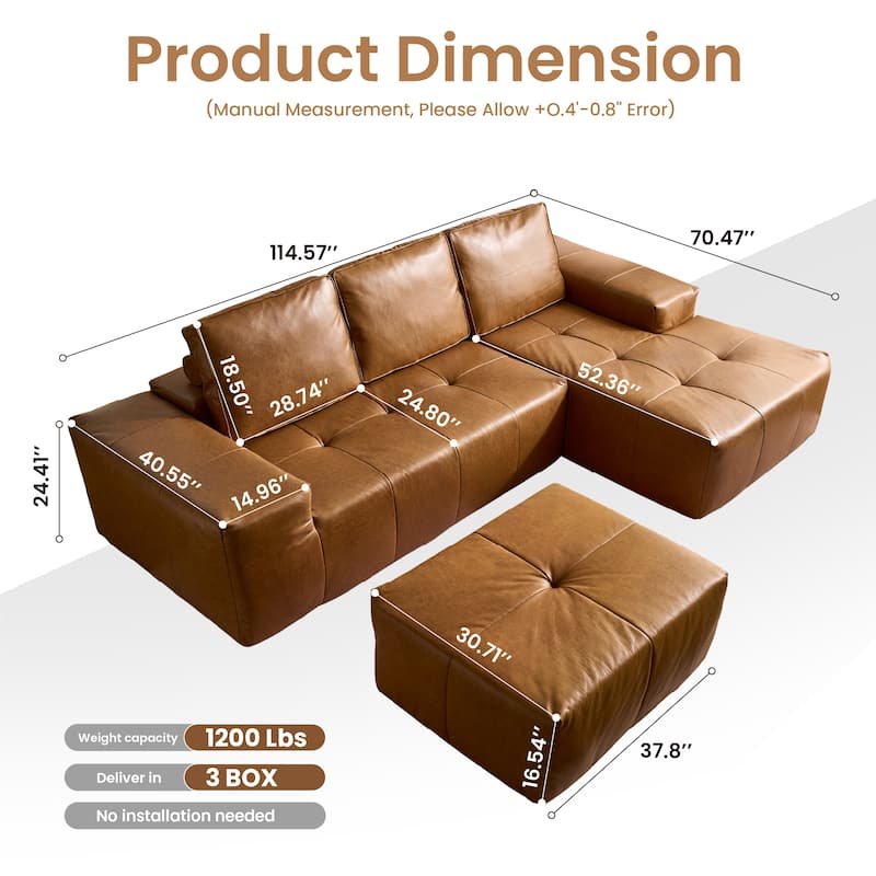 HOOOWOOO Mid-Century Modern Upholstery Fabric L-shaped Sectional Sofa Couch with Ottoman