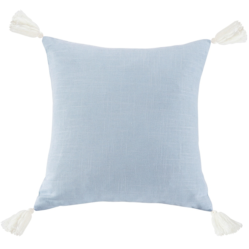 HiEnd Accents Luna Washed Linen Tasseled Square Pillow, 18"x18"