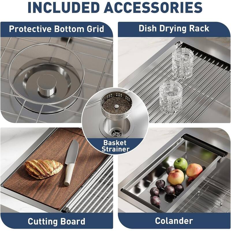 33"X22"X9" Undermount Kitchen Drop In Sink for Easy Installation with Faucet