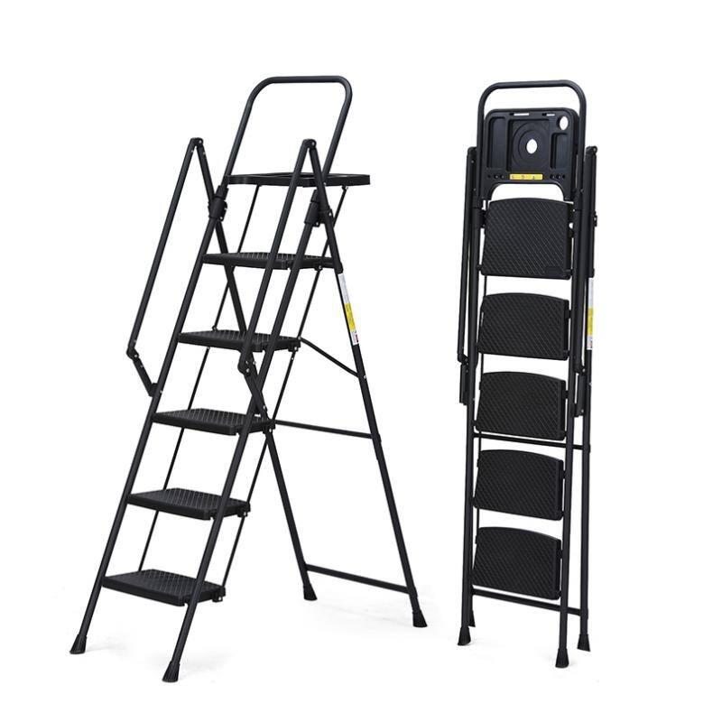 Anmytek Heavy Duty 5 Step Folding Step Ladder with Built In Tool Tray Non Slip Steps 330 Pound Capacity for Home Improvement - Black