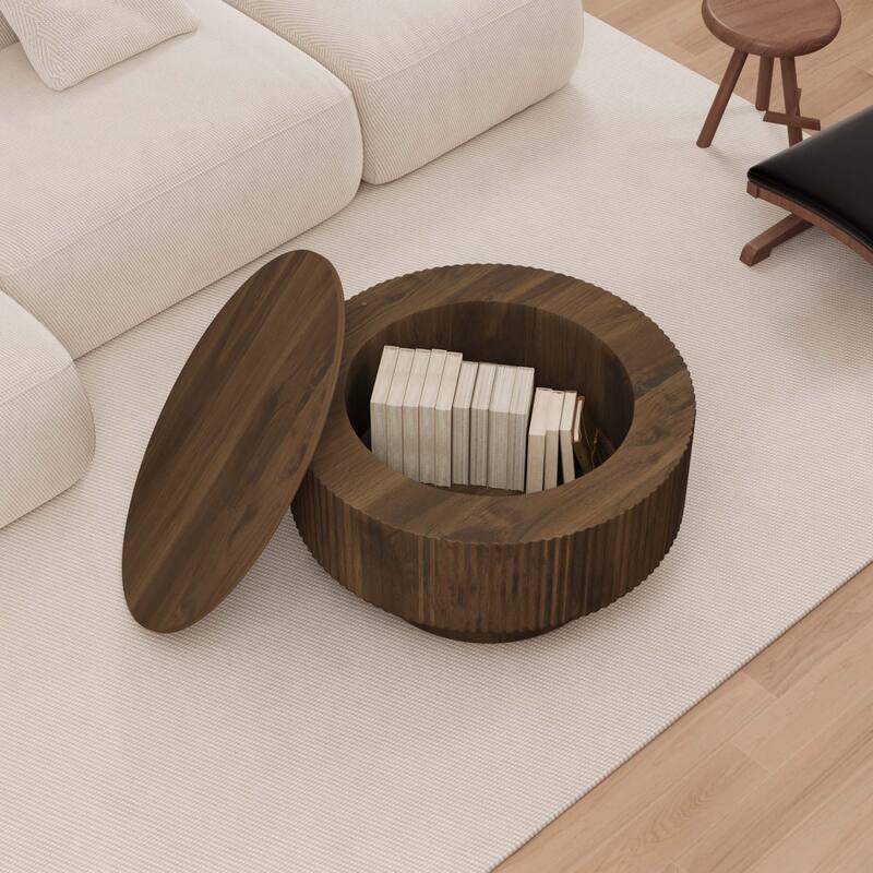 29.53" MDF Modern Circular Coffee Table, with Circular Stripe Design and Storage Space, Suitable for Home & Kitchen