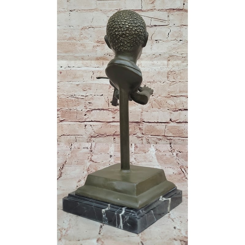 Bronze Boy Playing Violin Sculpture – Musical Bust On Marble Base