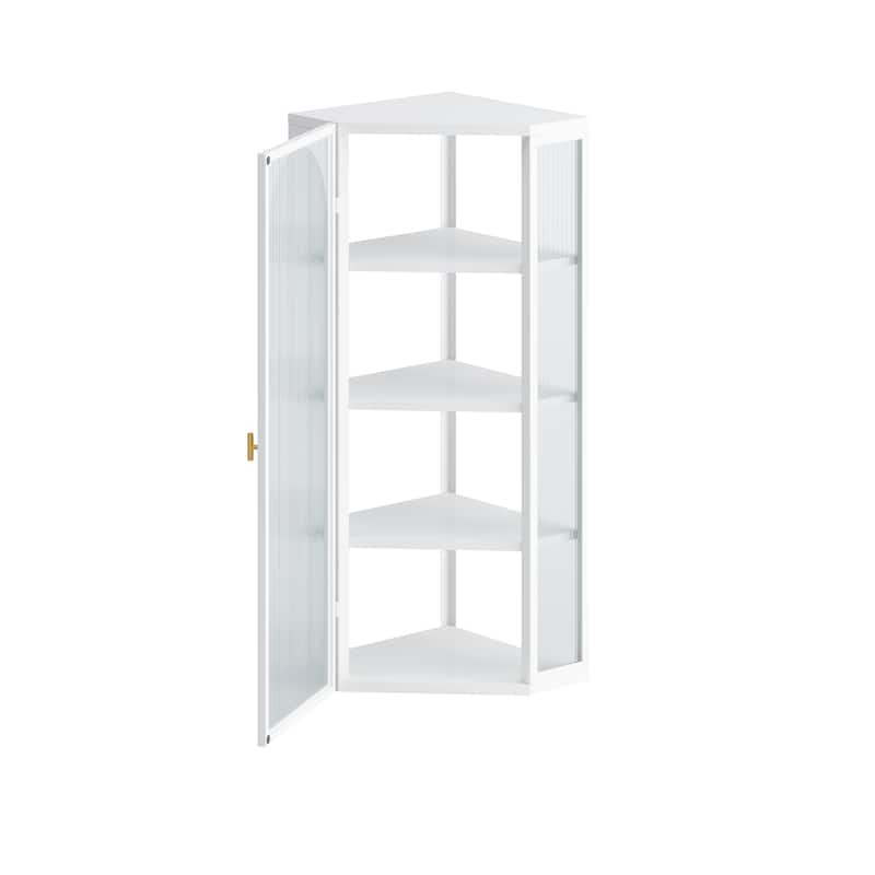 15.94 in. W x 22.24 in. D x 41.34 in. H Glass Door Bathroom Storage Wall Cabinet in White with Four-tier Storage