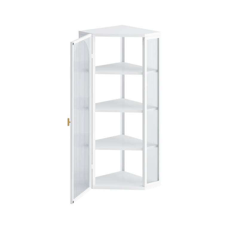Glass Door Wall Mounted Corner Cabinet with Featuring Storage
