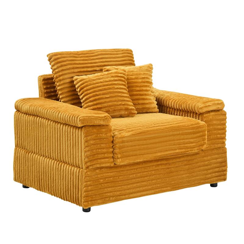 Corduroy Single Sofa Set with 2 Throw Pillows (500lb Capacity)
