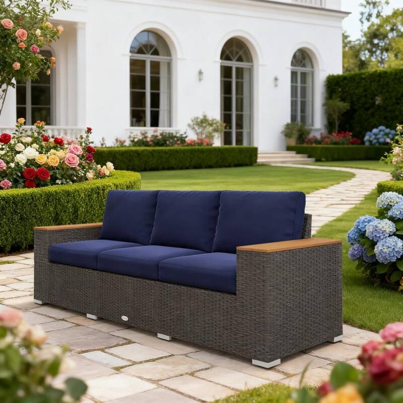 GDFStudio - Outdoor PE Rattan 89" 3-Seat Patio Sofa with Cushions
