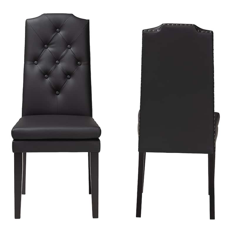Dylin Modern and Contemporary Black Faux Leather Button-Tufted Nail heads Trim Dining Chair (Set of 2)