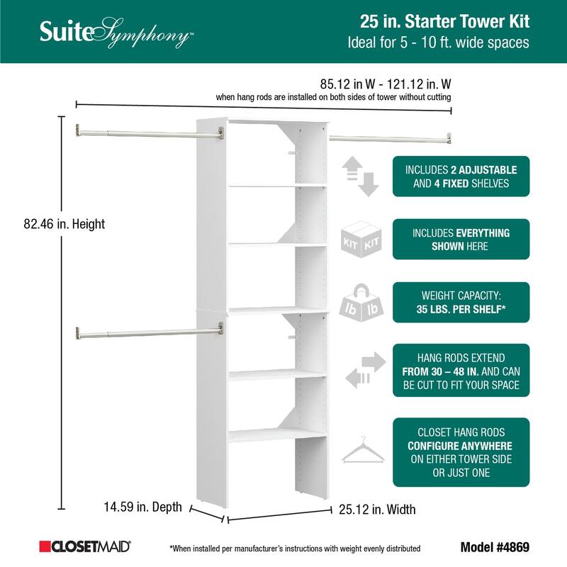 ClosetMaid SuiteSymphony 25-inch Wide Starter Tower Closet Organizer