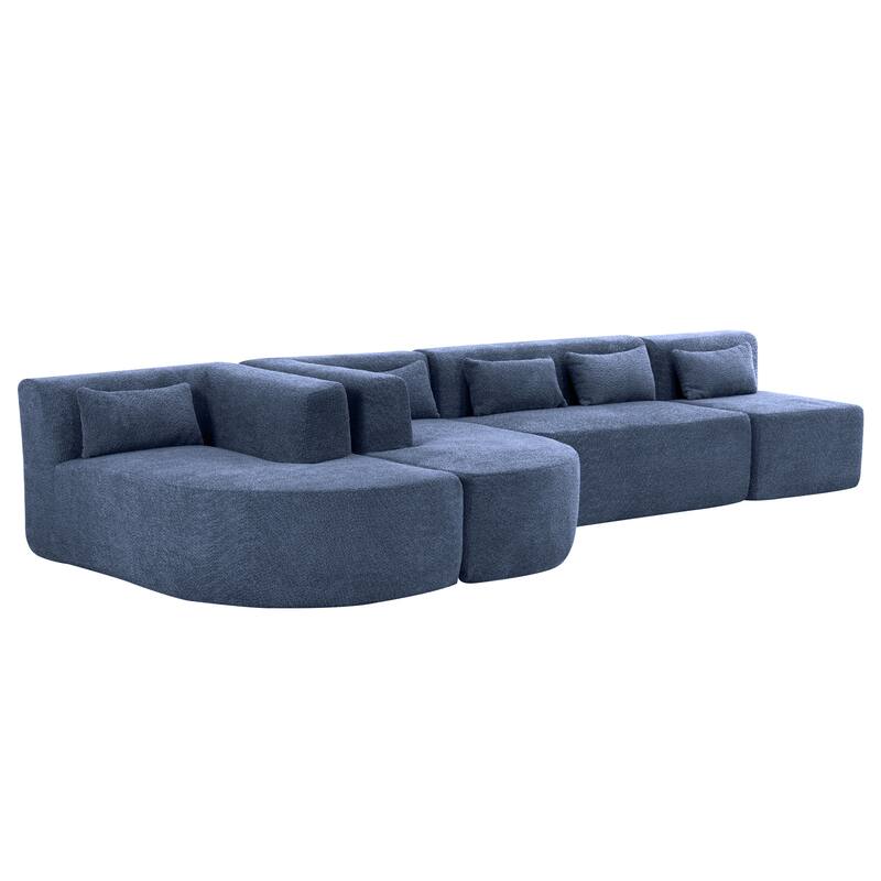 143.7" Polyester Upholstered Sectional Sofa, Two Chaise Lounges with Five Back Pillows
