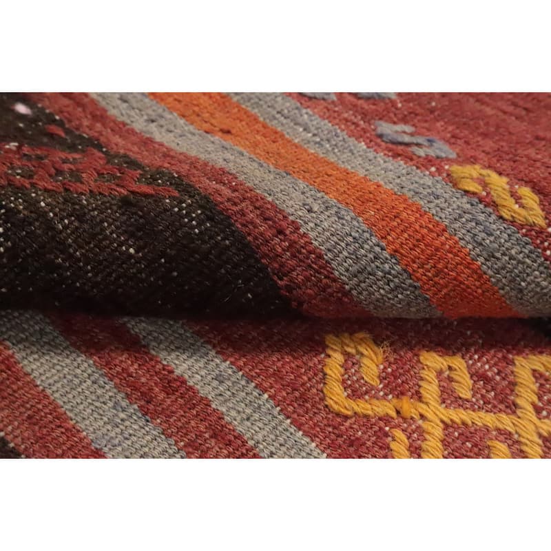 Hand Woven Oriental 100% Wool Carpet Southwestern Tribal Oranges & Rust Kilim Area Rug - 8' 9'' X 6' 3''