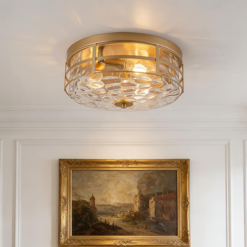 Starsky 3-Light Modern Clear Hammered Glass Flush Mount - Gold