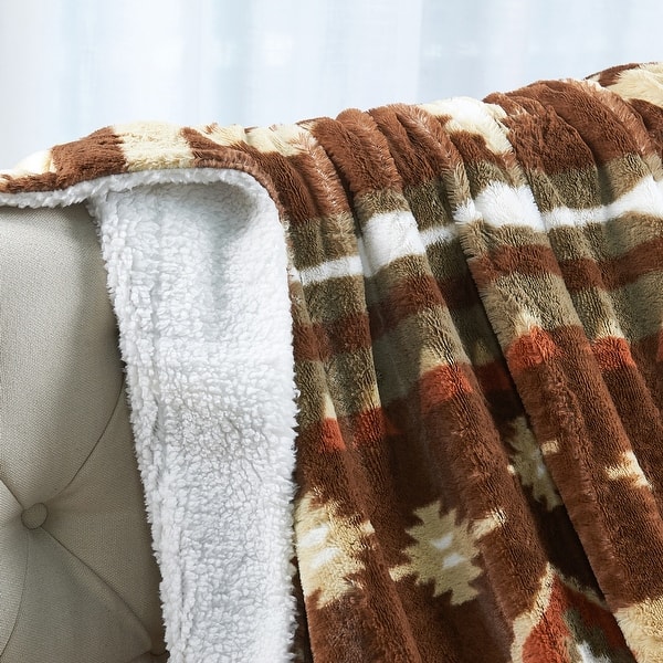 Furn. Lodge Wood Sherpa Fleece Throw - Plaid Forêt Feu De Camp Doux Et Chaud