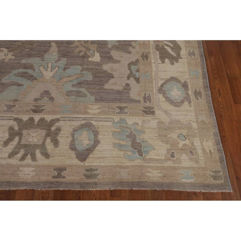 Oushak Turkish Area Rug Hand-Knotted Transitional Beige Wool Carpet - 6'2"x 8'11"