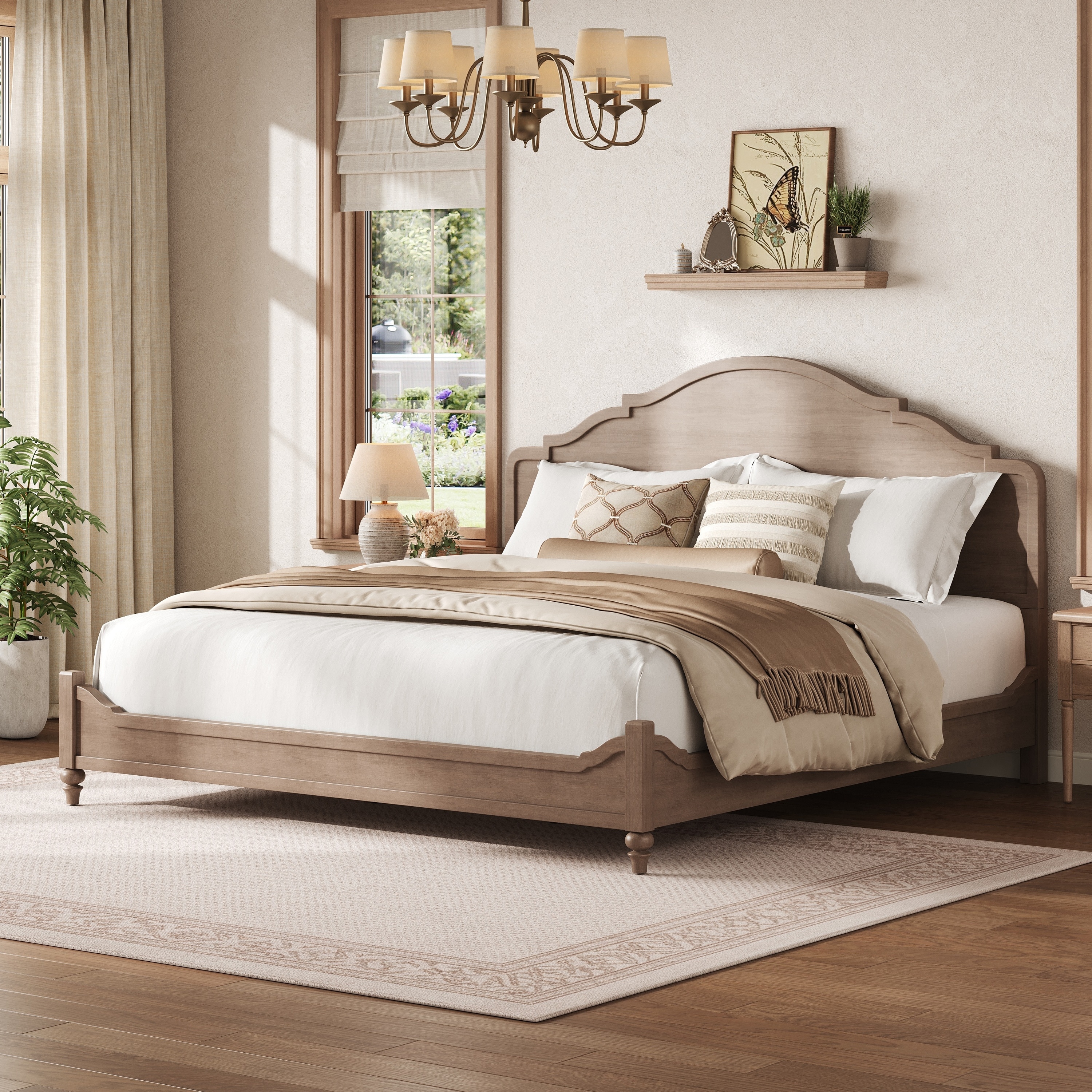 Christopher Knight Home - Farmhouse Platform Bed Solid Rubber Wood with Curved Headboard No Box Spring Needed