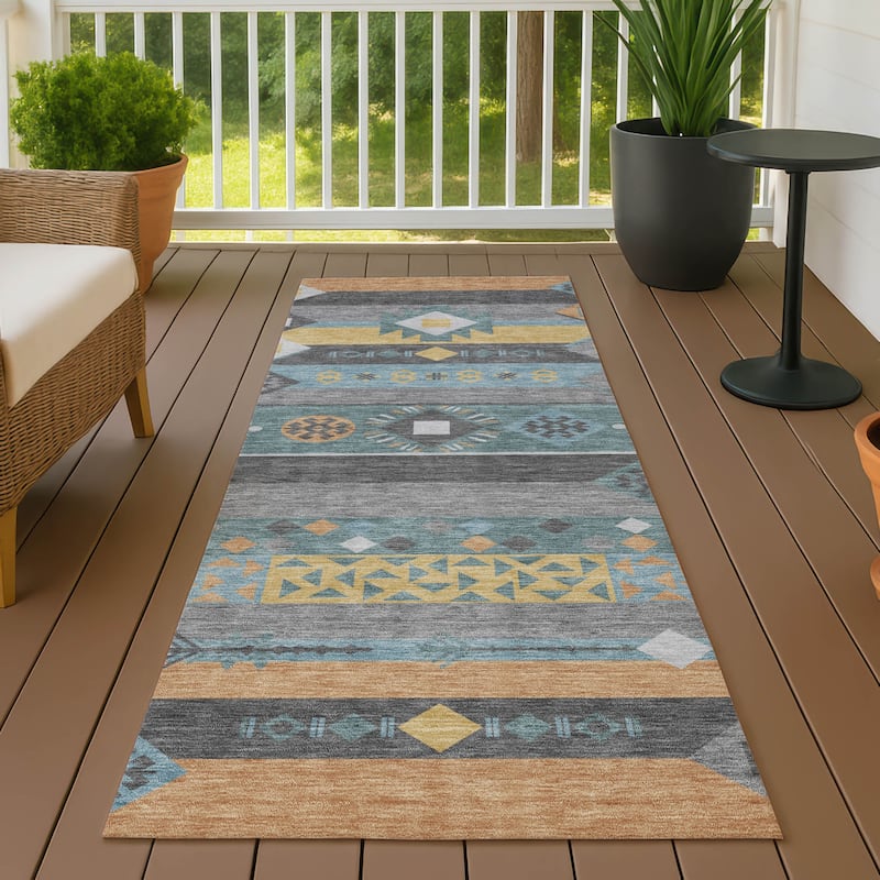 Machine Washable Indoor/ Outdoor Global Tuca Chantille Rug - Teal - 2'3" x 7'6"