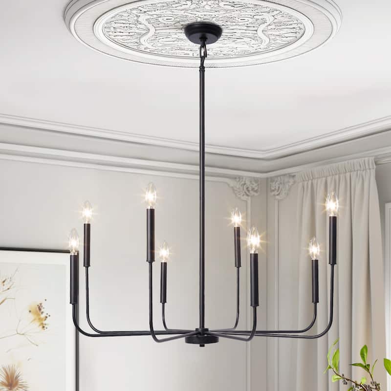 Modern Farmhouse 8-Light Classic Candle Light for Dining Living Room - D31.5"xH35.4" - Black