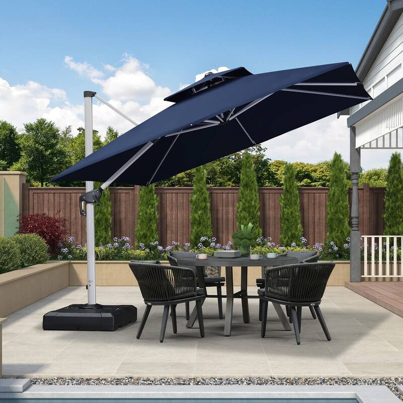 PURPLE LEAF 10ft Square 360 Degree Rotation Patio Offset Umbrella