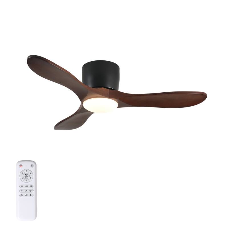 42-inch Ceiling Fan with Light, 3 Light Wood Blades, Remote Control, Reversible DC Motor for Living Room - Black + Dark Walnut